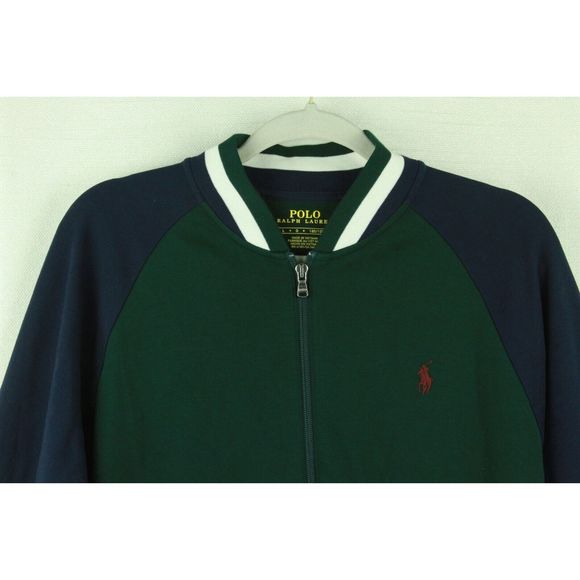 Polo Ralph Lauren Track Jacket Navy Blue Green Full Zip 100% Cotton Mens L - Picture 4 of 8